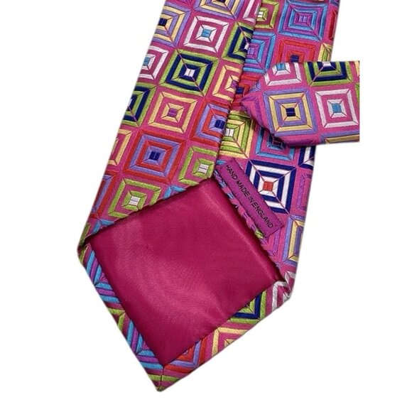 DUCHAMP Men's 100% Silk Necktie LUXURY Tie Pink Purple Geometric W:3.7" EUC - Picture 5 of 5